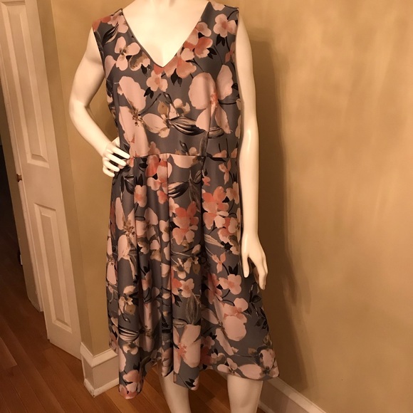 Lane Bryant Dresses & Skirts - Lane Bryant Floral Grey & Pink Fit & Flare Dress